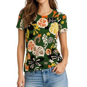 J. Crew Floral Short Sleeve Knit Sweater